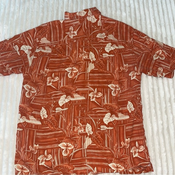 Tommy Bahama Shirt Mens Large Orange Floral Hawiian Silk Hibiscus Beach - Picture 7 of 9